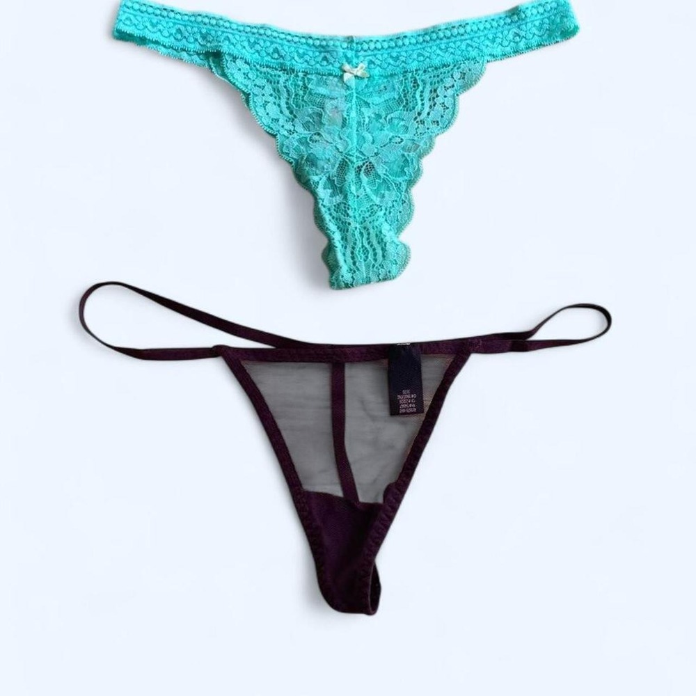 Victoria Sectret burgundy mesh thong +‎ PINK green lace thong size S